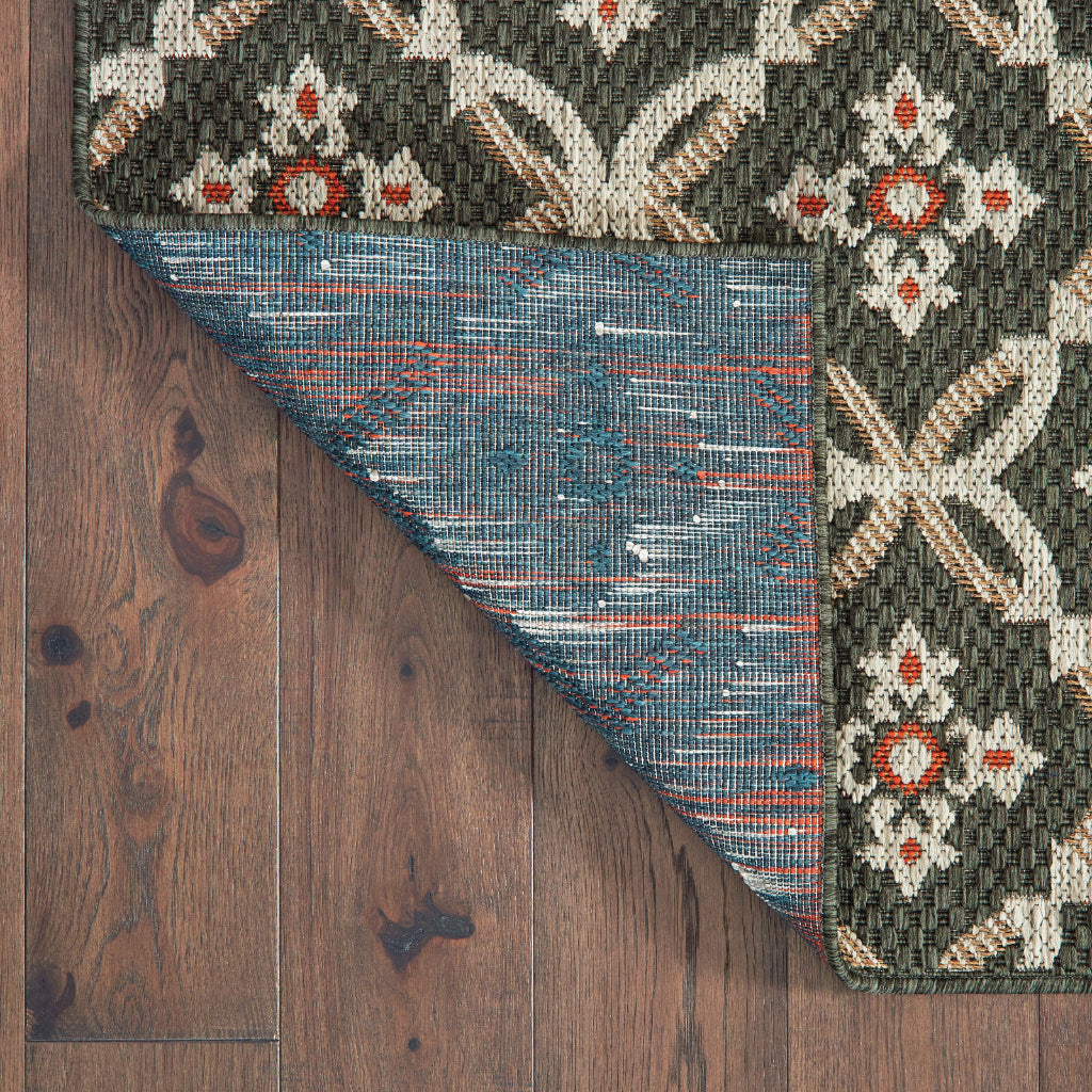 Oriental Weavers Latitude 1904K Grey/Orange Rectangle Indoor / Outdoor Runner - Stain Resistant Machine Made Entryway &amp; Hallway Runner with Geometric Pattern