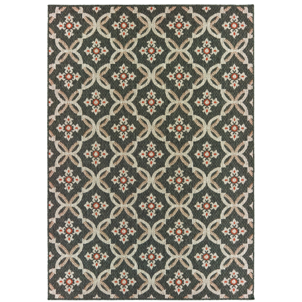 Oriental Weavers Latitude 1904K Grey/Orange Rectangle Indoor / Outdoor Area Rug - Stain Resistant Machine Made Patio Rug with Geometric Pattern