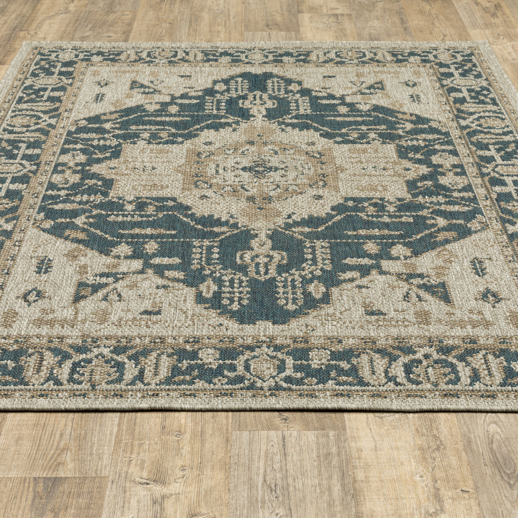 Oriental Weavers Latitude 001J3 Grey/Gold Rectangle Indoor / Outdoor Area Rug - Stain Resistant Machine Made Patio Rug with Oriental Pattern