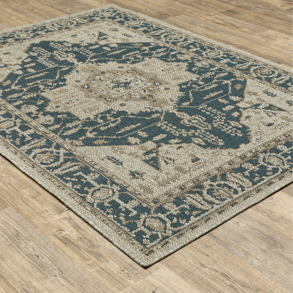 Oriental Weavers Latitude 001J3 Grey/Gold Rectangle Indoor / Outdoor Area Rug - Stain Resistant Machine Made Patio Rug with Oriental Pattern