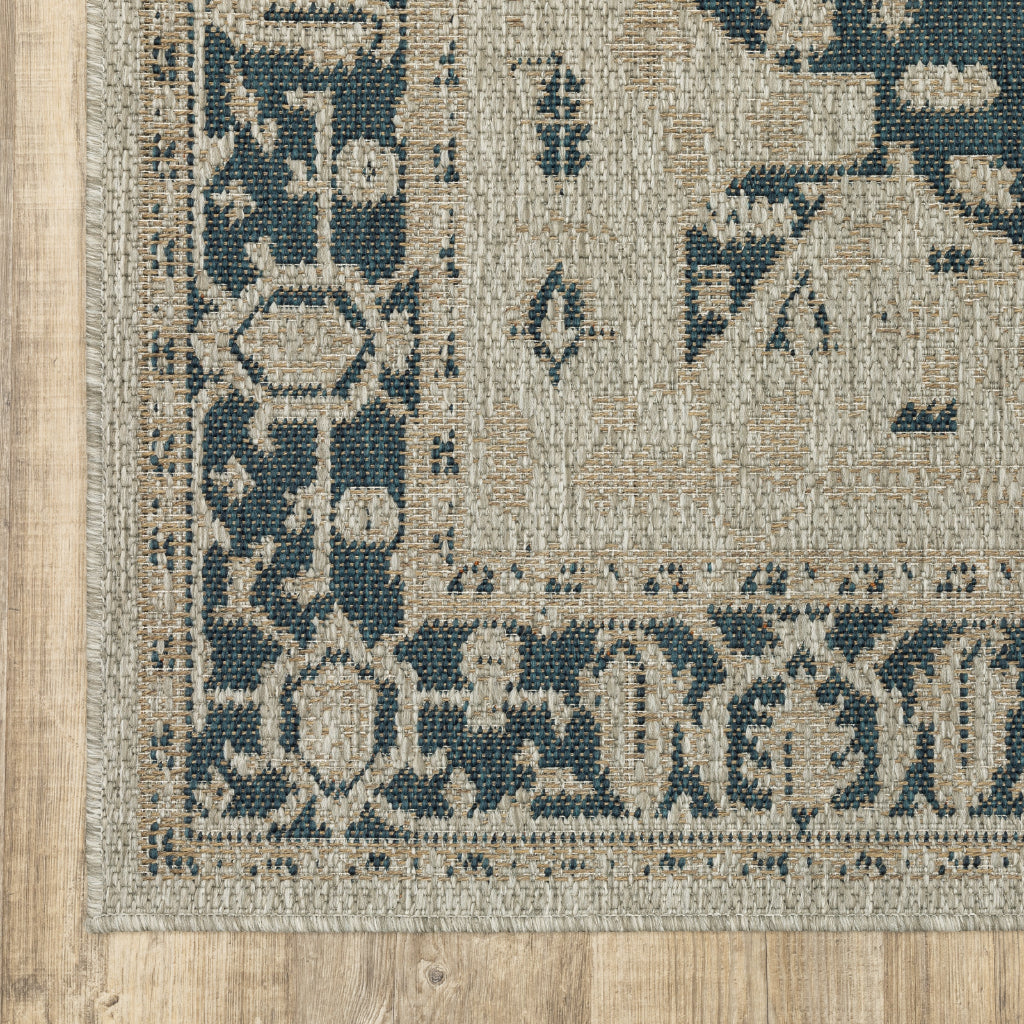 Oriental Weavers Latitude 001J3 Grey/Gold Rectangle Indoor / Outdoor Area Rug - Stain Resistant Machine Made Patio Rug with Oriental Pattern