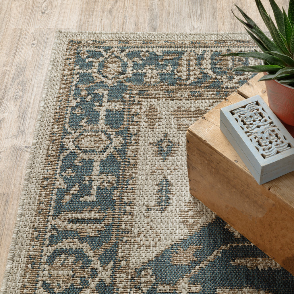 Oriental Weavers Latitude 001J3 Grey/Gold Rectangle Indoor / Outdoor Runner - Stain Resistant Machine Made Entryway &amp; Hallway Runner with Oriental Pattern
