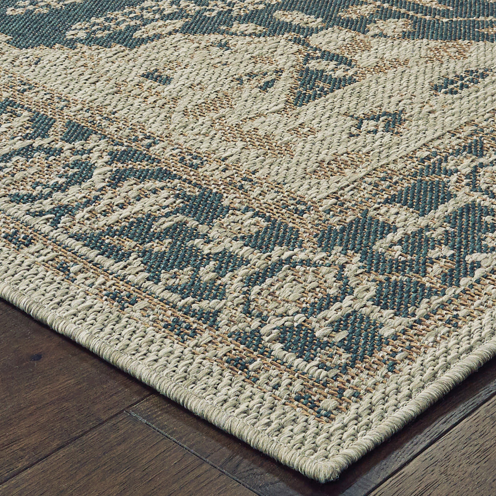 Oriental Weavers Latitude 001J3 Grey/Gold Rectangle Indoor / Outdoor Runner - Stain Resistant Machine Made Entryway &amp; Hallway Runner with Oriental Pattern