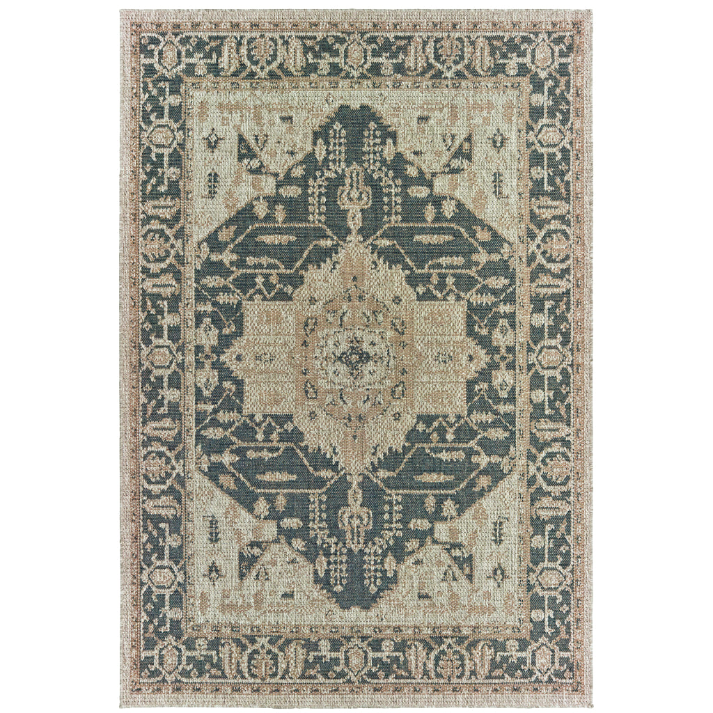 Oriental Weavers Latitude 001J3 Grey/Gold Rectangle Indoor / Outdoor Area Rug - Stain Resistant Machine Made Patio Rug with Oriental Pattern