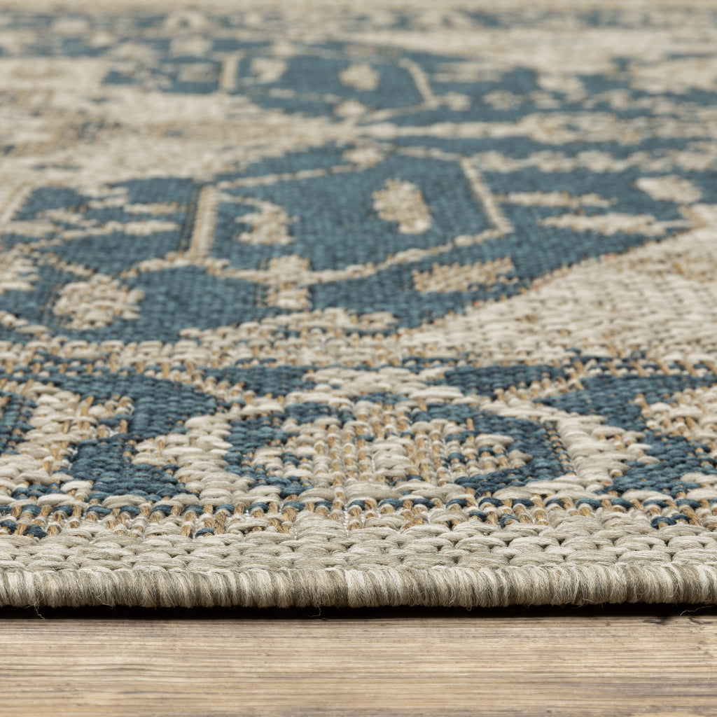 Oriental Weavers Latitude 001J3 Grey/Gold Rectangle Indoor / Outdoor Area Rug - Stain Resistant Machine Made Patio Rug with Oriental Pattern