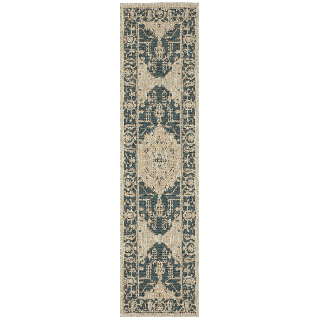 Oriental Weavers Latitude 001J3 Grey/Gold Rectangle Indoor / Outdoor Runner - Stain Resistant Machine Made Entryway &amp; Hallway Runner with Oriental Pattern