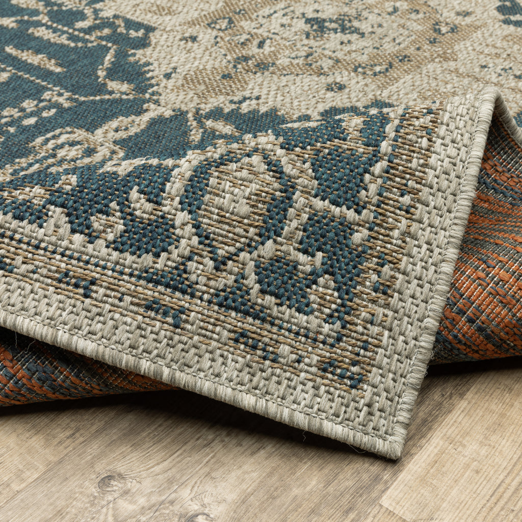 Oriental Weavers Latitude 001J3 Grey/Gold Rectangle Indoor / Outdoor Runner - Stain Resistant Machine Made Entryway &amp; Hallway Runner with Oriental Pattern