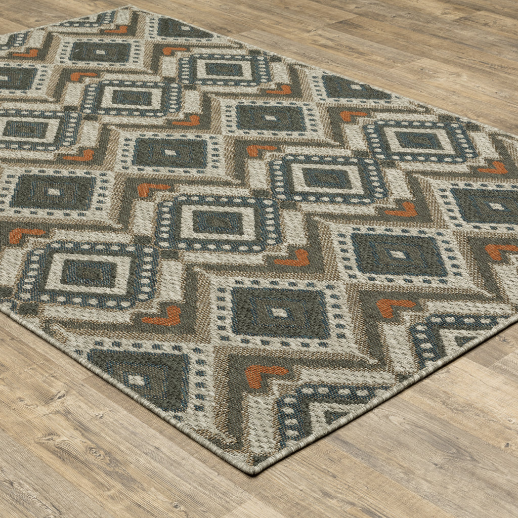 Oriental Weavers Latitude 002X3 Grey/Orange Rectangle Indoor / Outdoor Area Rug - Stain Resistant Machine Made Patio Rug with Geometric Pattern