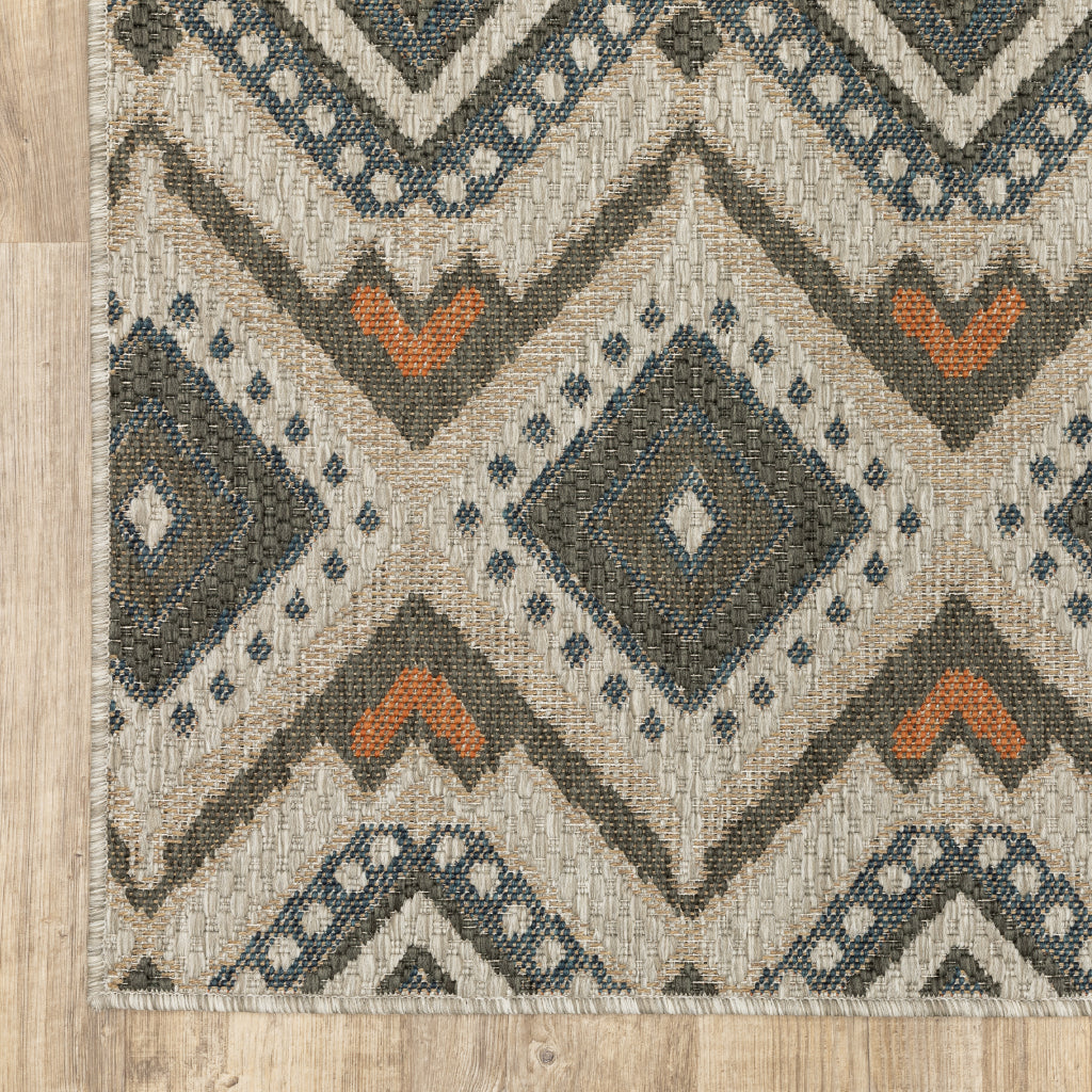 Oriental Weavers Latitude 002X3 Grey/Orange Rectangle Indoor / Outdoor Runner - Stain Resistant Machine Made Entryway &amp; Hallway Runner with Geometric Pattern