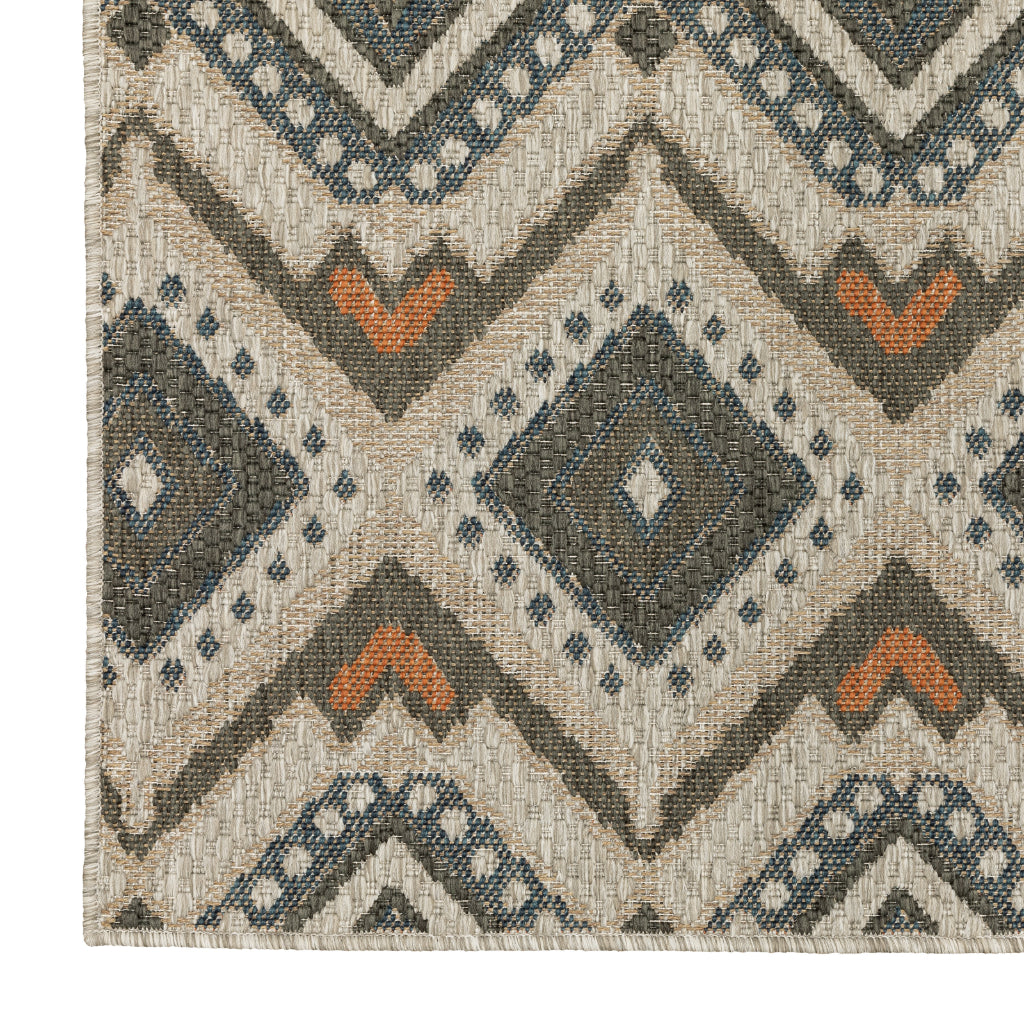 Oriental Weavers Latitude 002X3 Grey/Orange Rectangle Indoor / Outdoor Runner - Stain Resistant Machine Made Entryway &amp; Hallway Runner with Geometric Pattern