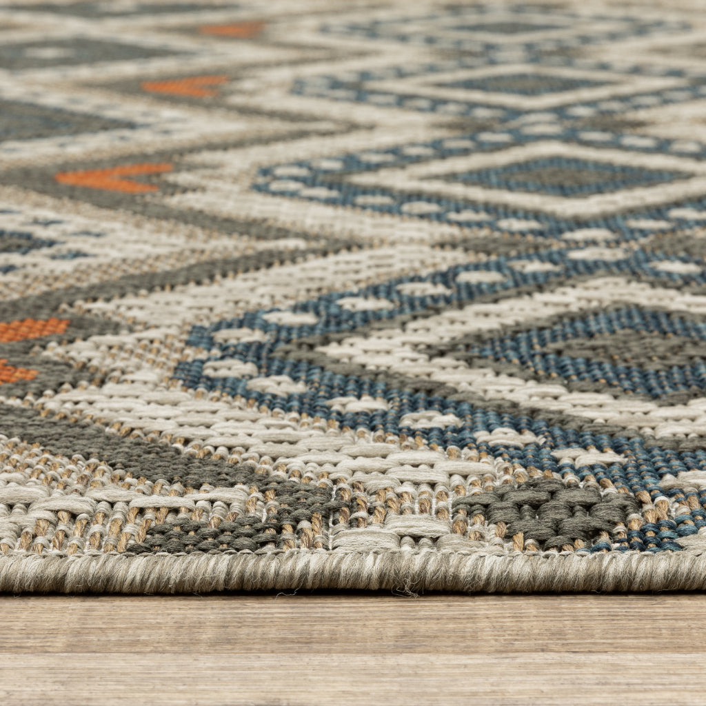 Oriental Weavers Latitude 002X3 Grey/Orange Rectangle Indoor / Outdoor Runner - Stain Resistant Machine Made Entryway &amp; Hallway Runner with Geometric Pattern