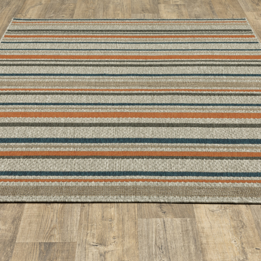 Oriental Weavers Latitude 602W3 Grey/Teal Rectangle Indoor / Outdoor Area Rug - Stain Resistant Machine Made Patio Rug with Geometric Pattern