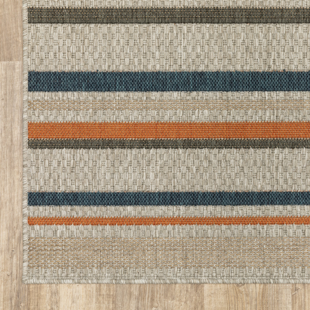 Oriental Weavers Latitude 602W3 Grey/Teal Rectangle Indoor / Outdoor Area Rug - Stain Resistant Machine Made Patio Rug with Geometric Pattern