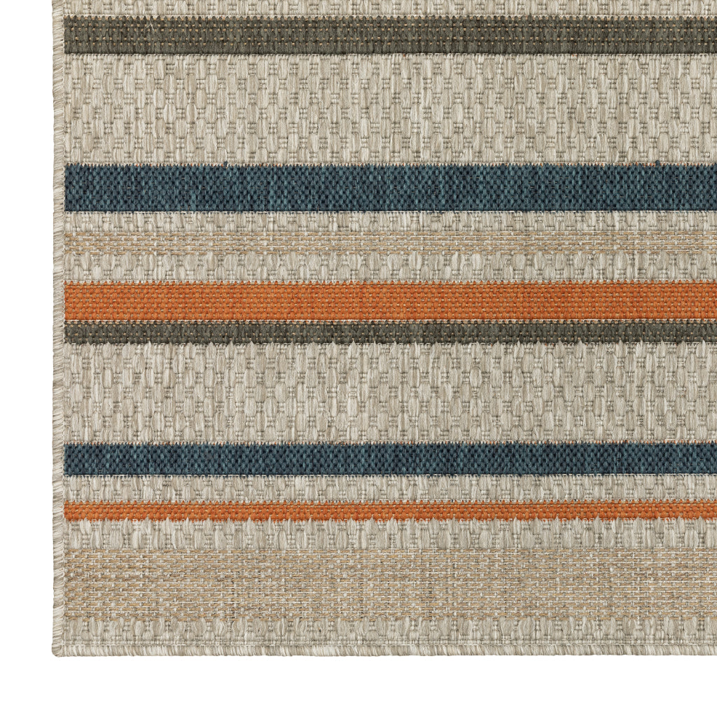 Oriental Weavers Latitude 602W3 Grey/Teal Rectangle Indoor / Outdoor Area Rug - Stain Resistant Machine Made Patio Rug with Geometric Pattern