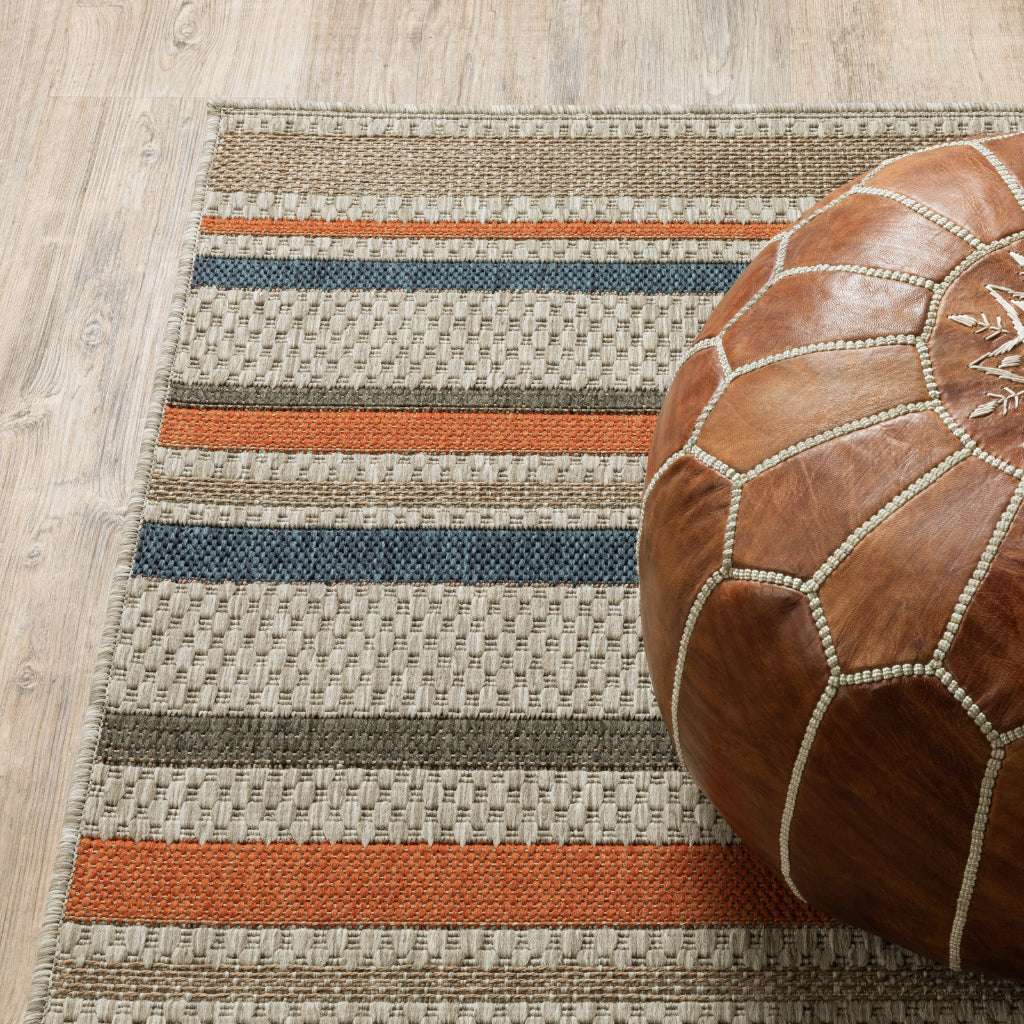 Oriental Weavers Latitude 602W3 Grey/Teal Rectangle Indoor / Outdoor Area Rug - Stain Resistant Machine Made Patio Rug with Geometric Pattern