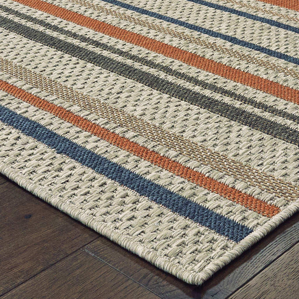 Oriental Weavers Latitude 602W3 Grey/Teal Rectangle Indoor / Outdoor Area Rug - Stain Resistant Machine Made Patio Rug with Geometric Pattern
