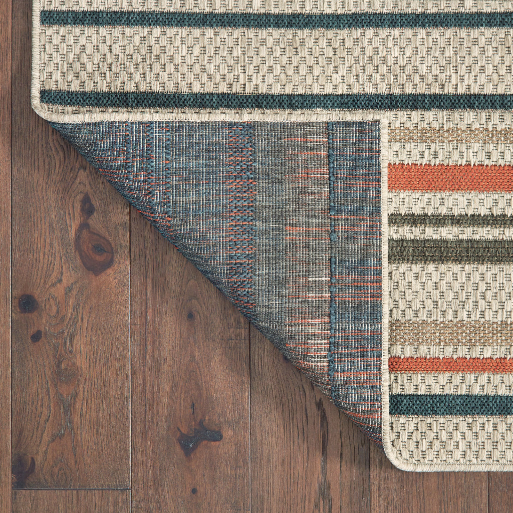 Oriental Weavers Latitude 602W3 Grey/Teal Rectangle Indoor / Outdoor Area Rug - Stain Resistant Machine Made Patio Rug with Geometric Pattern
