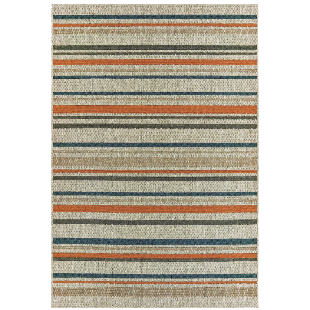 Oriental Weavers Latitude 602W3 Grey/Teal Rectangle Indoor / Outdoor Area Rug - Stain Resistant Machine Made Patio Rug with Geometric Pattern
