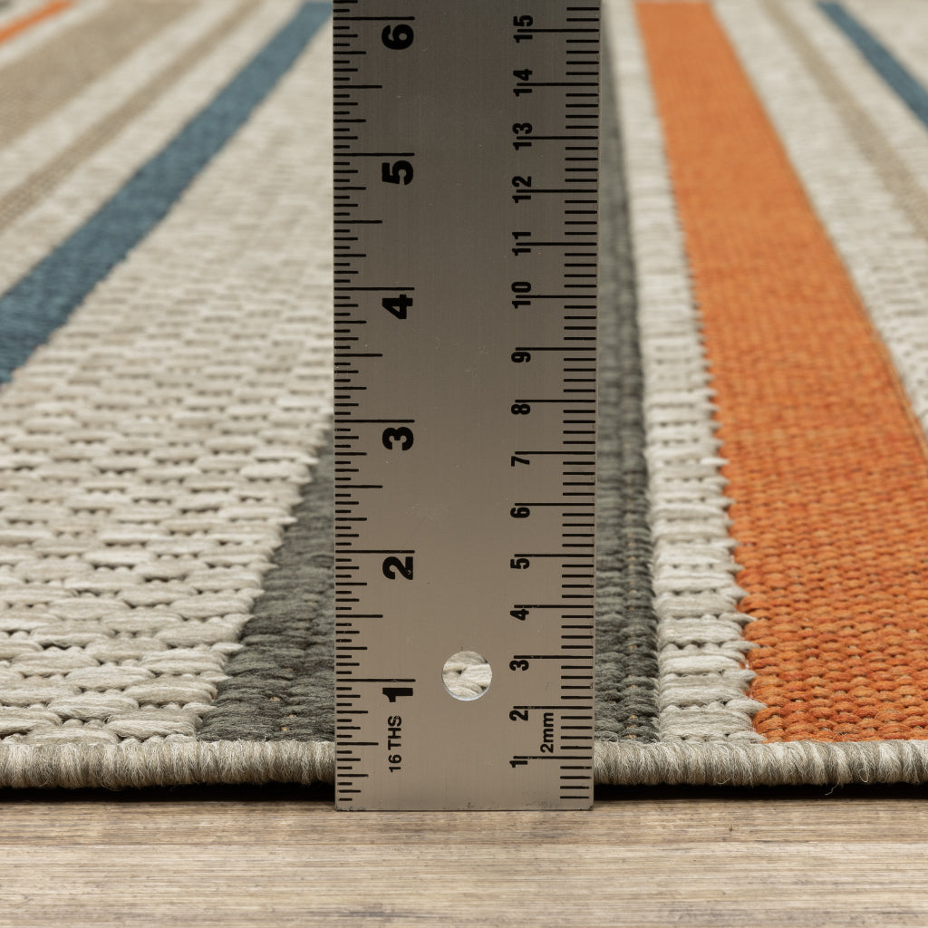 Oriental Weavers Latitude 602W3 Grey/Teal Rectangle Indoor / Outdoor Area Rug - Stain Resistant Machine Made Patio Rug with Geometric Pattern