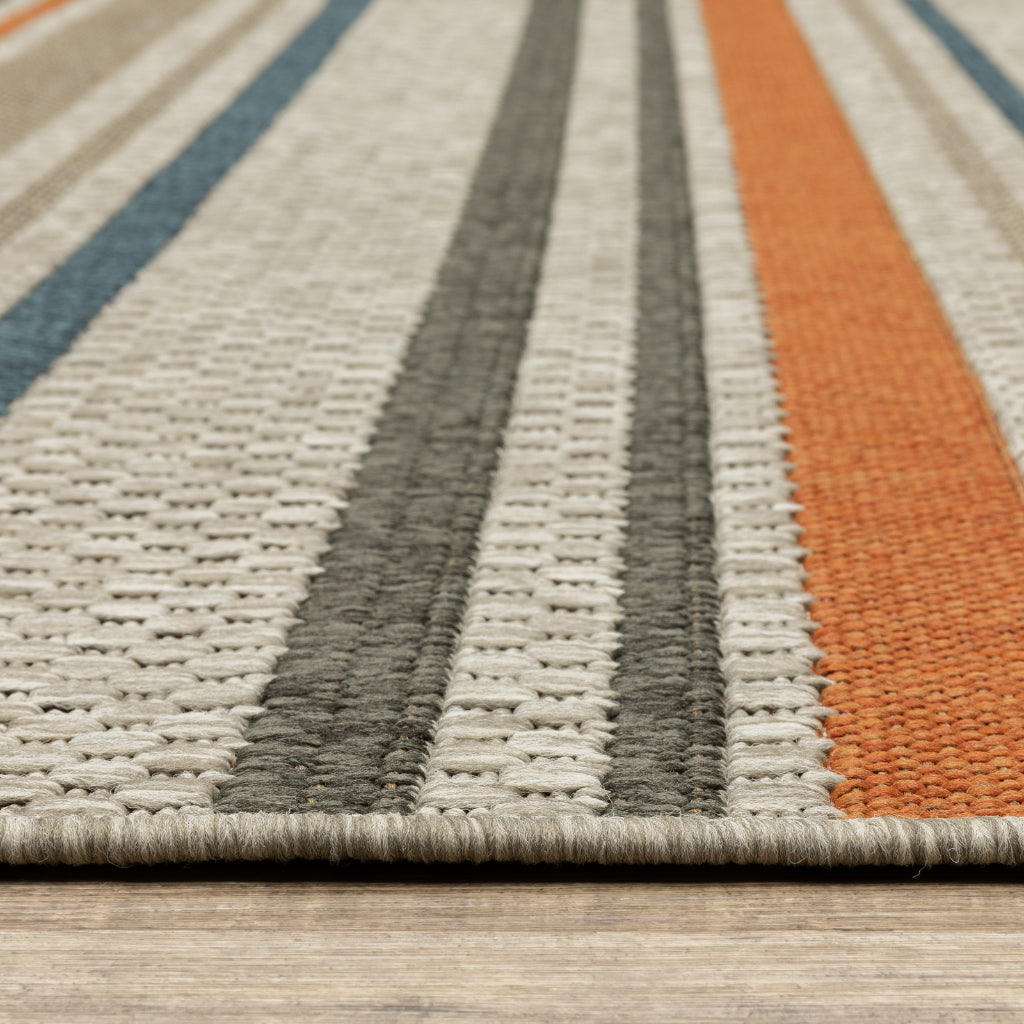 Oriental Weavers Latitude 602W3 Grey/Teal Rectangle Indoor / Outdoor Area Rug - Stain Resistant Machine Made Patio Rug with Geometric Pattern