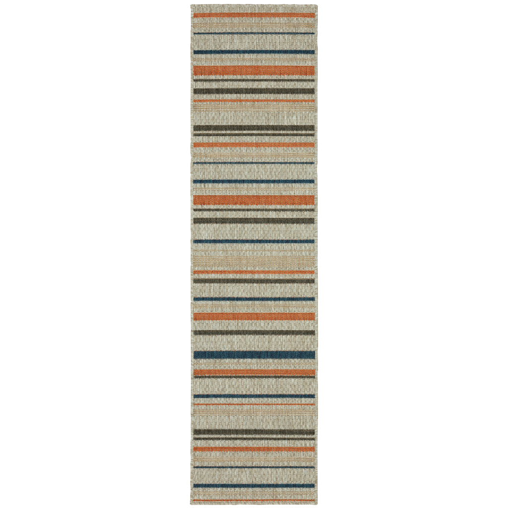 Oriental Weavers Latitude 602W3 Grey/Teal Rectangle Indoor / Outdoor Runner - Stain Resistant Machine Made Entryway &amp; Hallway Runner with Geometric Pattern
