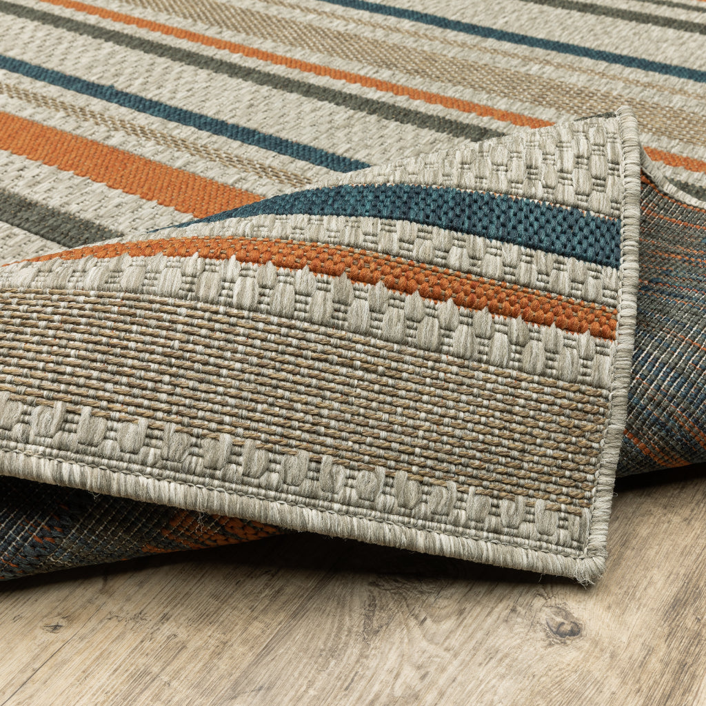 Oriental Weavers Latitude 602W3 Grey/Teal Rectangle Indoor / Outdoor Area Rug - Stain Resistant Machine Made Patio Rug with Geometric Pattern
