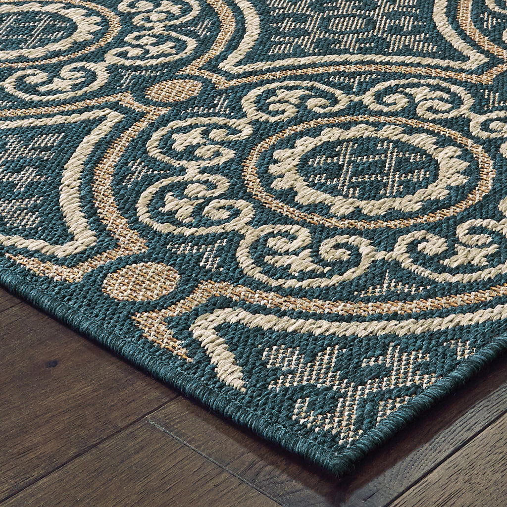 Oriental Weavers Latitude 609B3 Teal/Grey Rectangle Indoor / Outdoor Runner - Stain Resistant Machine Made Entryway &amp; Hallway Runner with Geometric Pattern