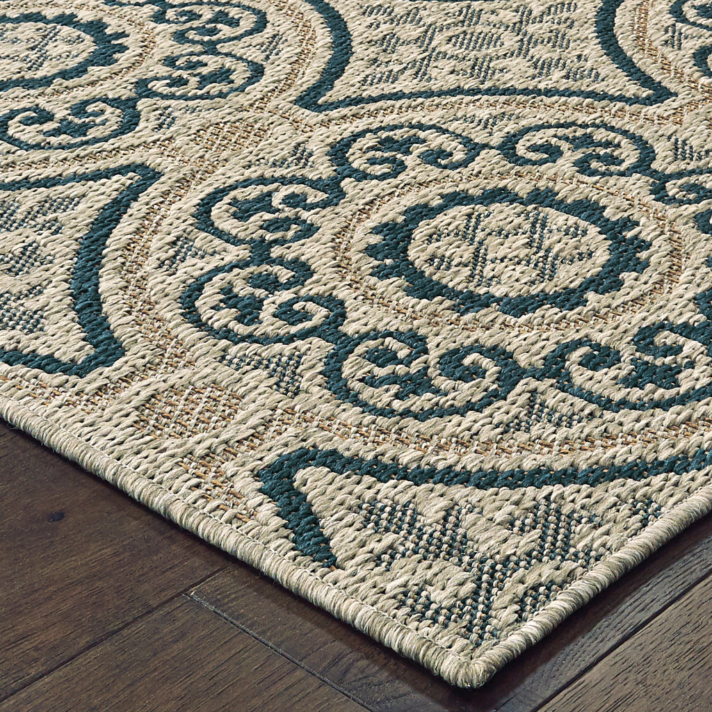 Oriental Weavers Latitude 609X3 Grey/Teal Rectangle Indoor / Outdoor Runner - Stain Resistant Machine Made Entryway &amp; Hallway Runner with Geometric Pattern
