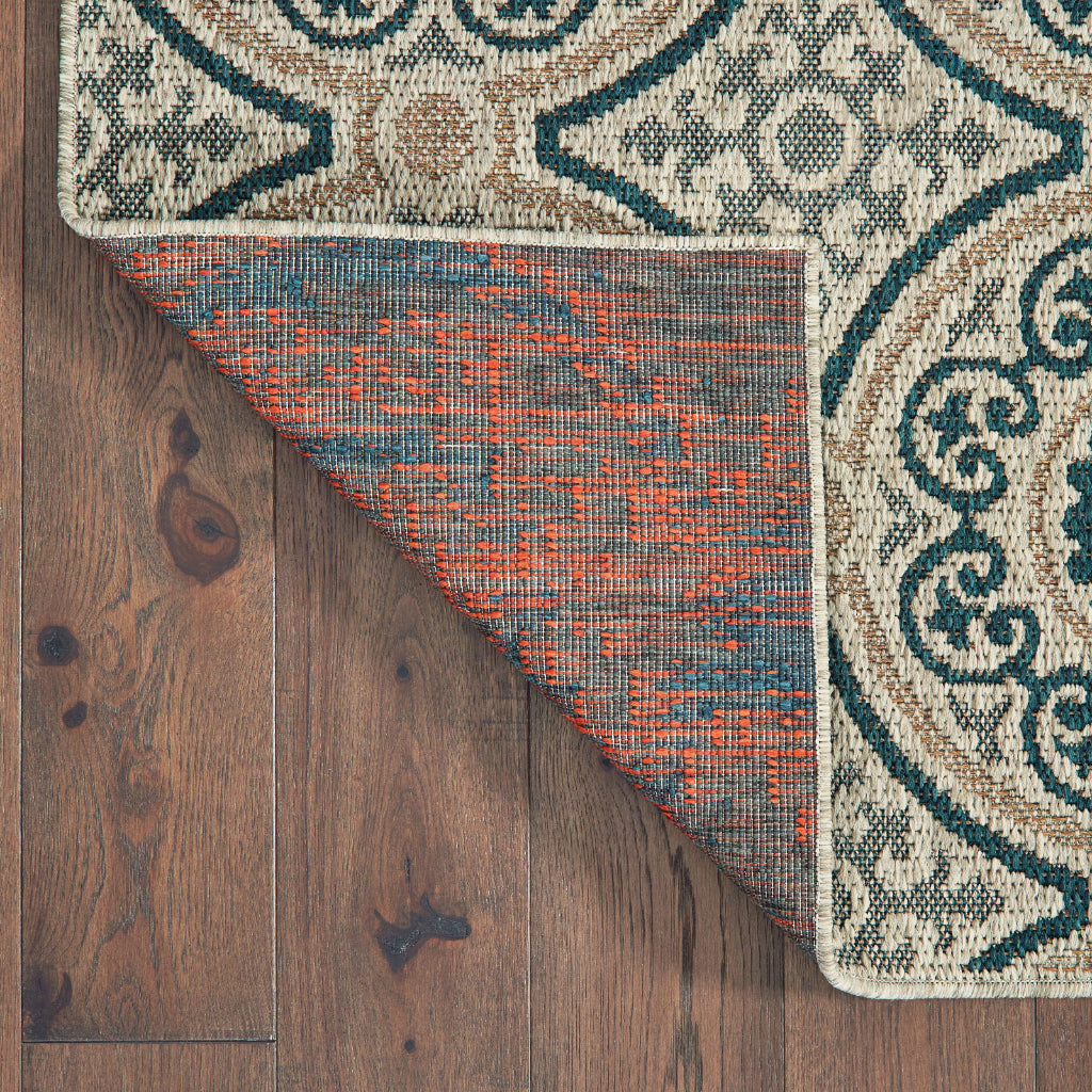 Oriental Weavers Latitude 609X3 Grey/Teal Rectangle Indoor / Outdoor Runner - Stain Resistant Machine Made Entryway &amp; Hallway Runner with Geometric Pattern