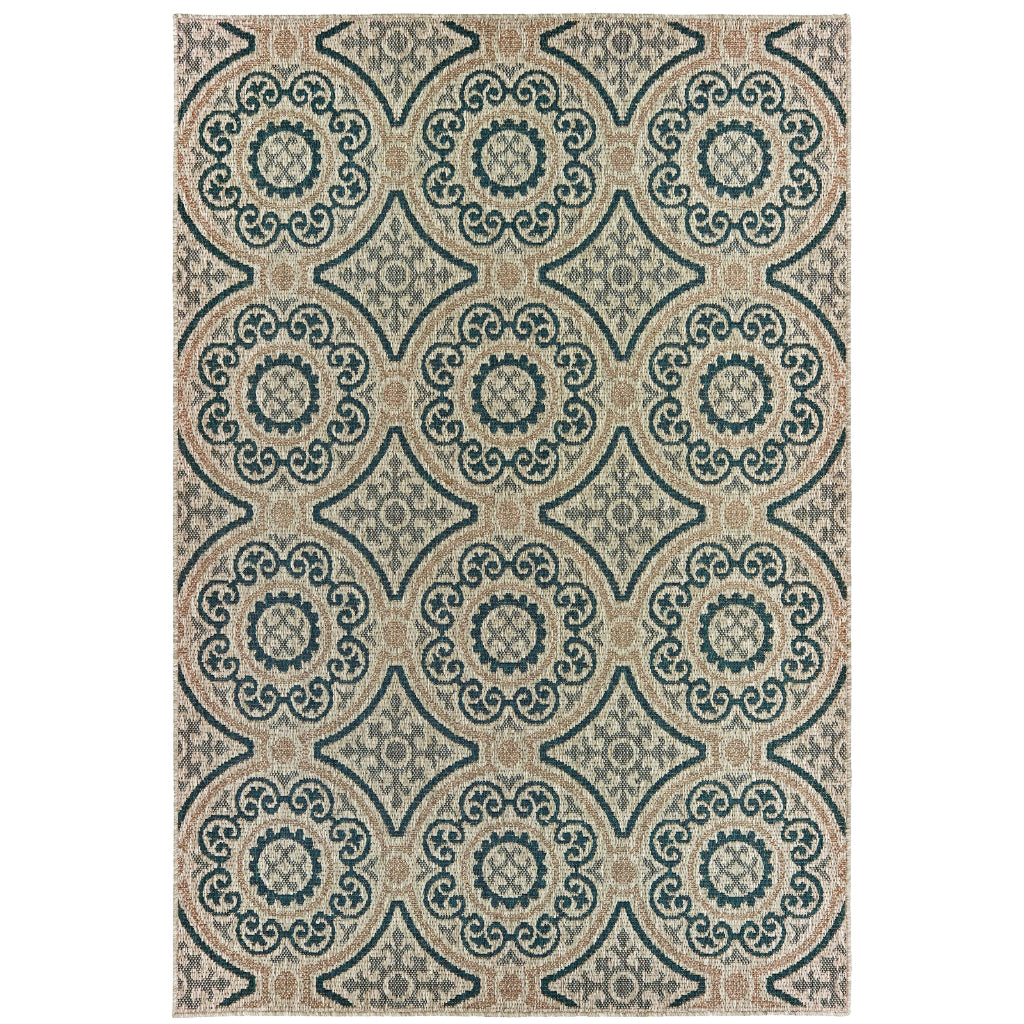 Oriental Weavers Latitude 609X3 Grey/Teal Rectangle Indoor / Outdoor Area Rug - Stain Resistant Machine Made Patio Rug with Geometric Pattern