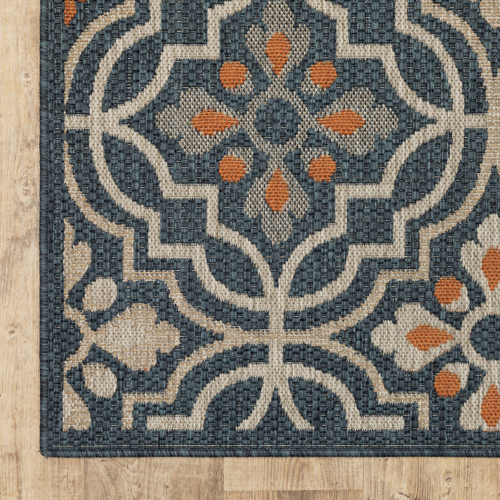 Oriental Weavers Latitude 709B3 Teal/Orange Rectangle Indoor / Outdoor Runner - Stain Resistant Machine Made Entryway &amp; Hallway Runner with Floral Pattern