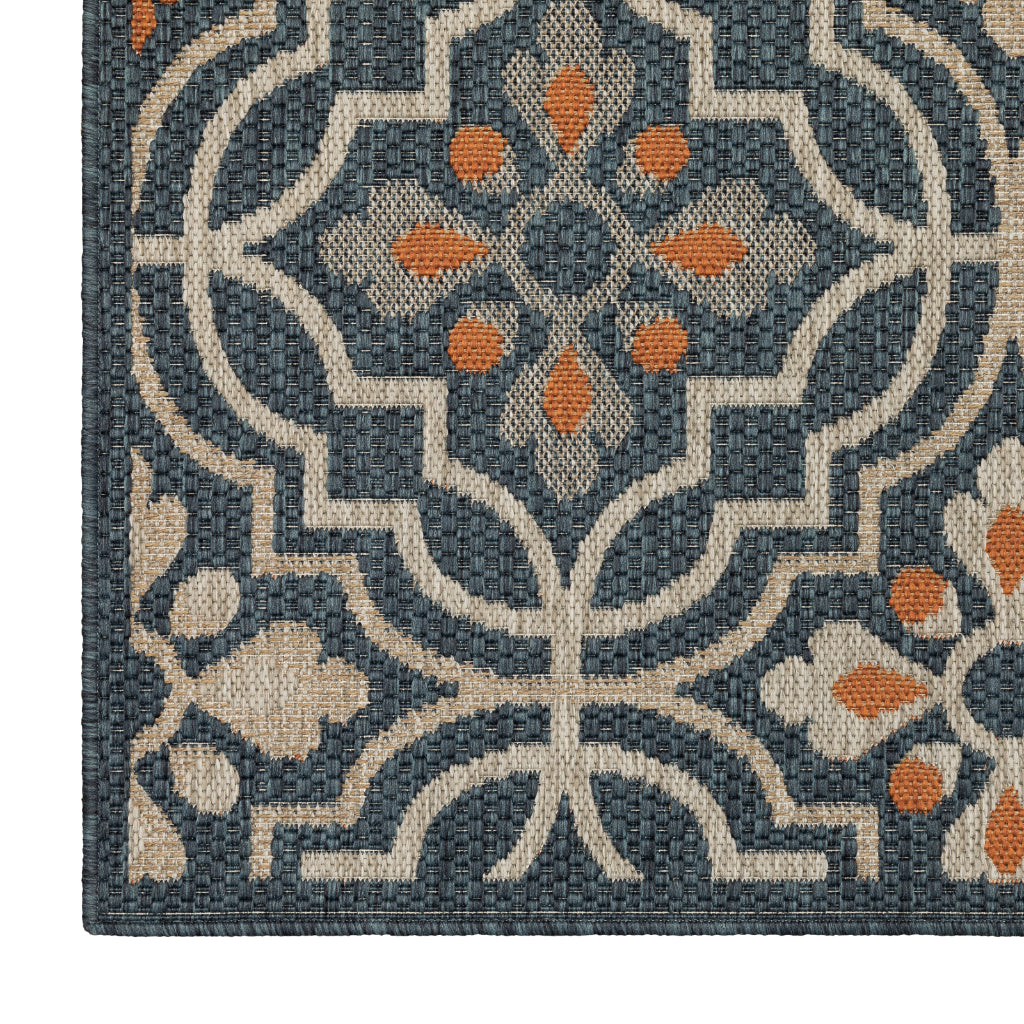 Oriental Weavers Latitude 709B3 Teal/Orange Rectangle Indoor / Outdoor Runner - Stain Resistant Machine Made Entryway &amp; Hallway Runner with Floral Pattern