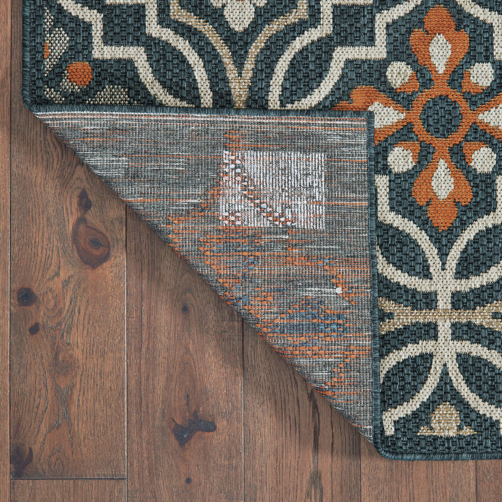 Oriental Weavers Latitude 709B3 Teal/Orange Rectangle Indoor / Outdoor Runner - Stain Resistant Machine Made Entryway &amp; Hallway Runner with Floral Pattern