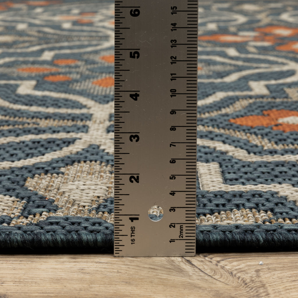 Oriental Weavers Latitude 709B3 Teal/Orange Rectangle Indoor / Outdoor Area Rug - Stain Resistant Machine Made Patio Rug with Floral Pattern