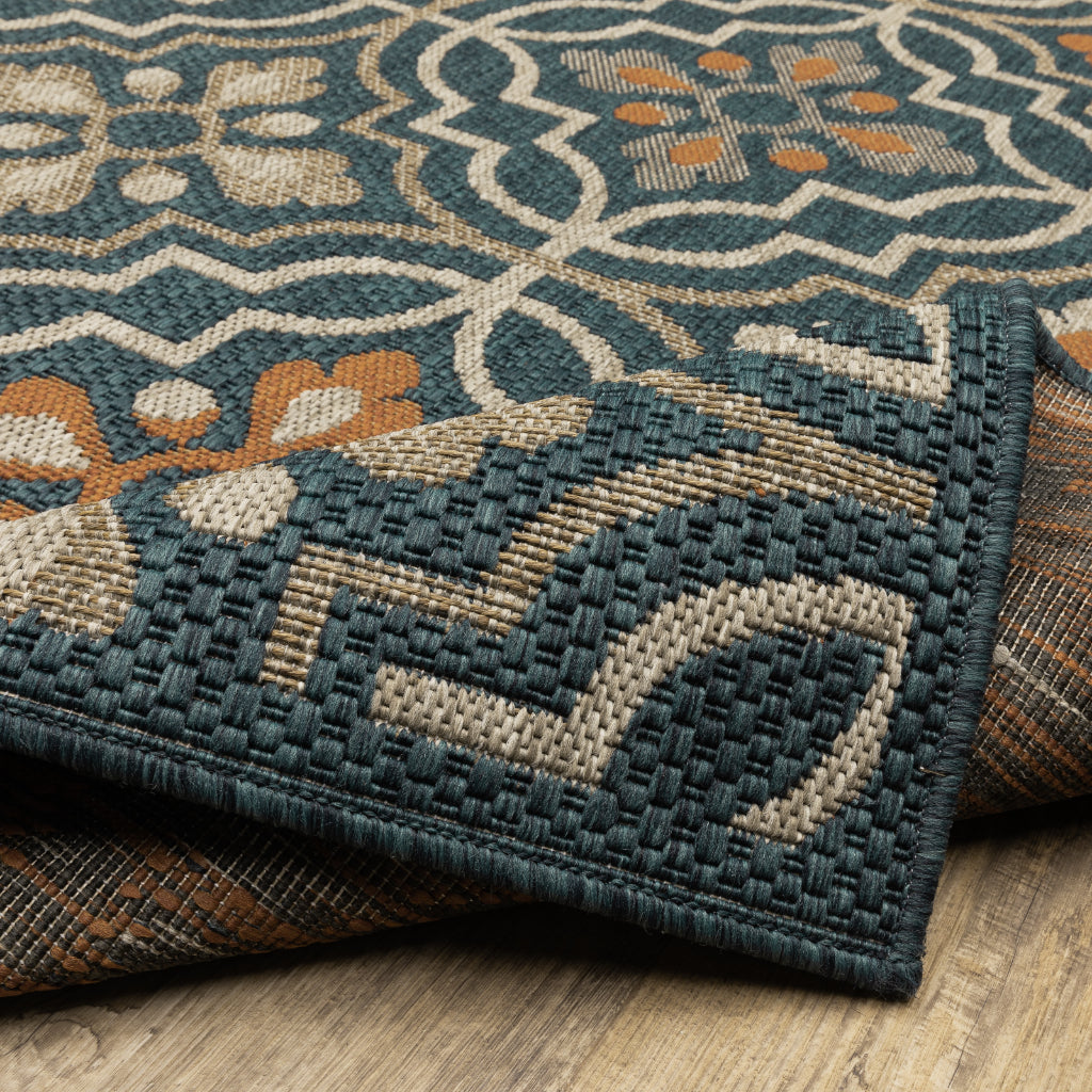 Oriental Weavers Latitude 709B3 Teal/Orange Rectangle Indoor / Outdoor Area Rug - Stain Resistant Machine Made Patio Rug with Floral Pattern