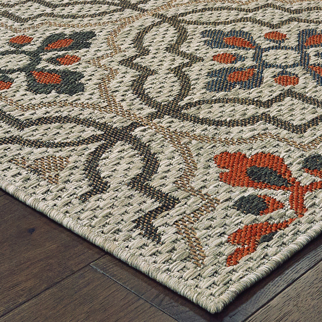 Oriental Weavers Latitude 709Y3 Grey/Orange Rectangle Indoor / Outdoor Runner - Stain Resistant Machine Made Entryway &amp; Hallway Runner with Floral Pattern