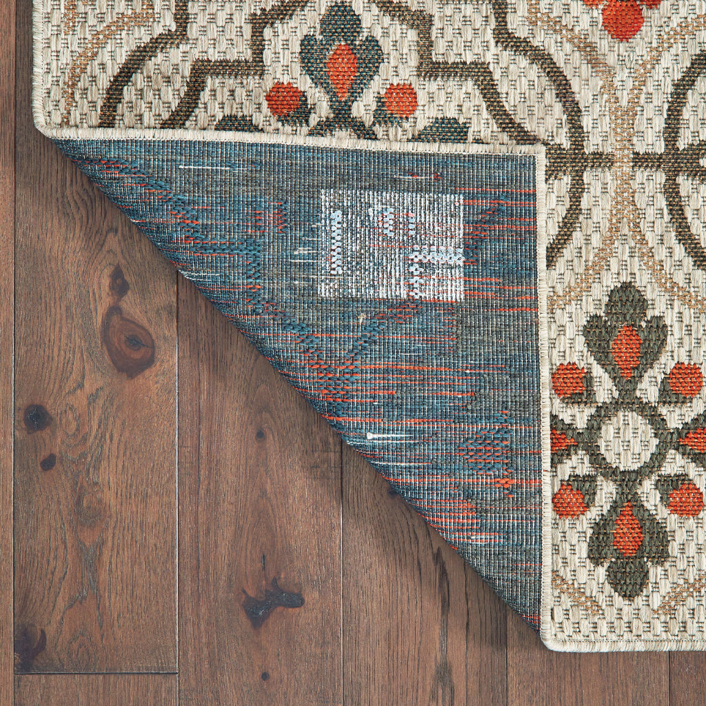 Oriental Weavers Latitude 709Y3 Grey/Orange Rectangle Indoor / Outdoor Runner - Stain Resistant Machine Made Entryway &amp; Hallway Runner with Floral Pattern