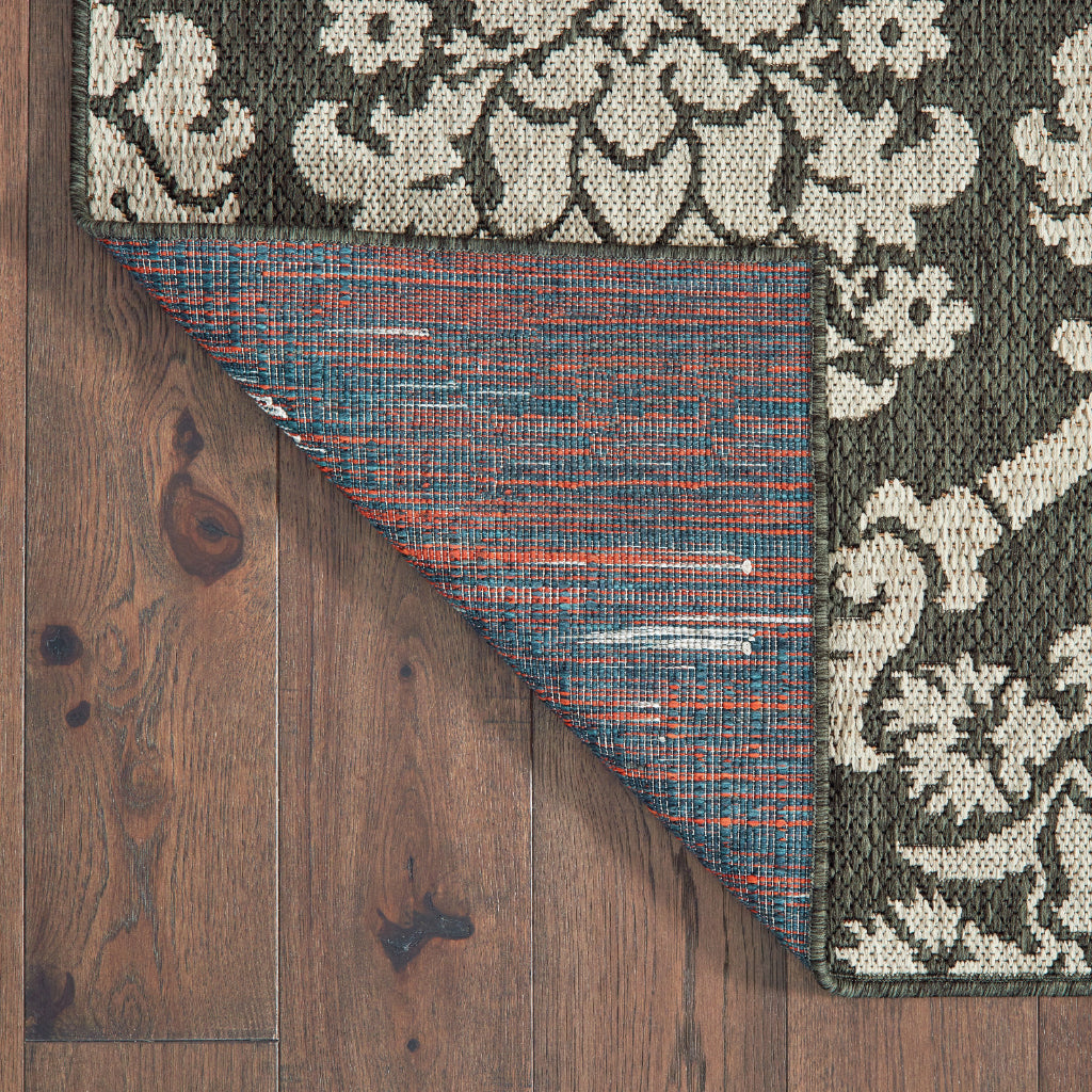 Oriental Weavers Latitude 8020K Grey/Charcoal Rectangle Indoor / Outdoor Area Rug - Stain Resistant Machine Made Patio Rug with Floral Pattern