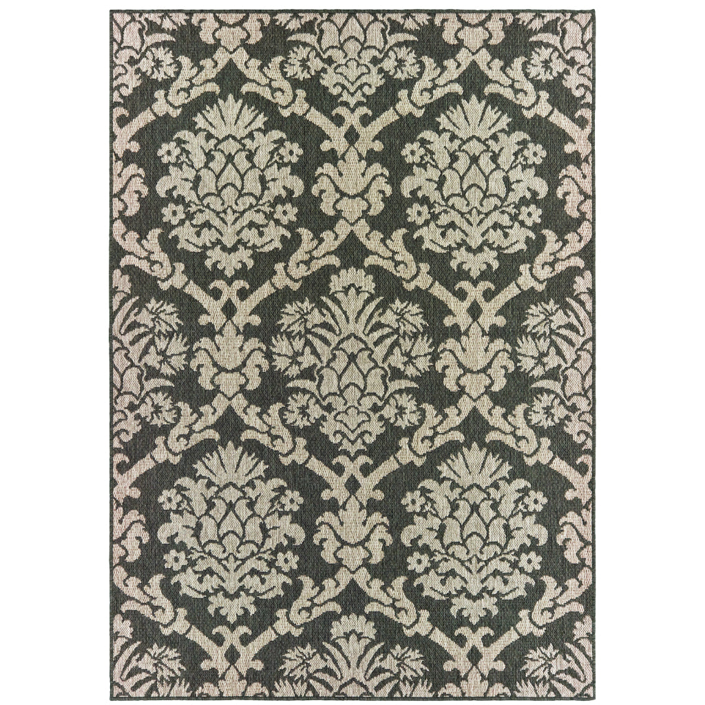 Oriental Weavers Latitude 8020K Grey/Charcoal Rectangle Indoor / Outdoor Area Rug - Stain Resistant Machine Made Patio Rug with Floral Pattern-
