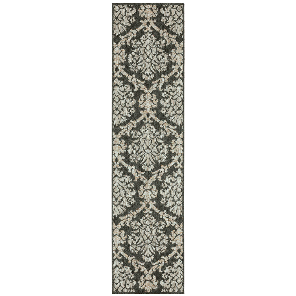 Oriental Weavers Latitude 8020K Grey/Charcoal Rectangle Indoor / Outdoor Runner - Stain Resistant Machine Made Entryway & Hallway Runner with Floral Pattern-