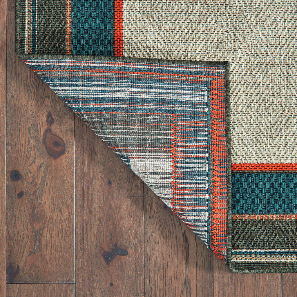 Oriental Weavers Latitude 8021L Grey/Teal Rectangle Indoor / Outdoor Runner - Stain Resistant Machine Made Entryway &amp; Hallway Runner with Border Pattern
