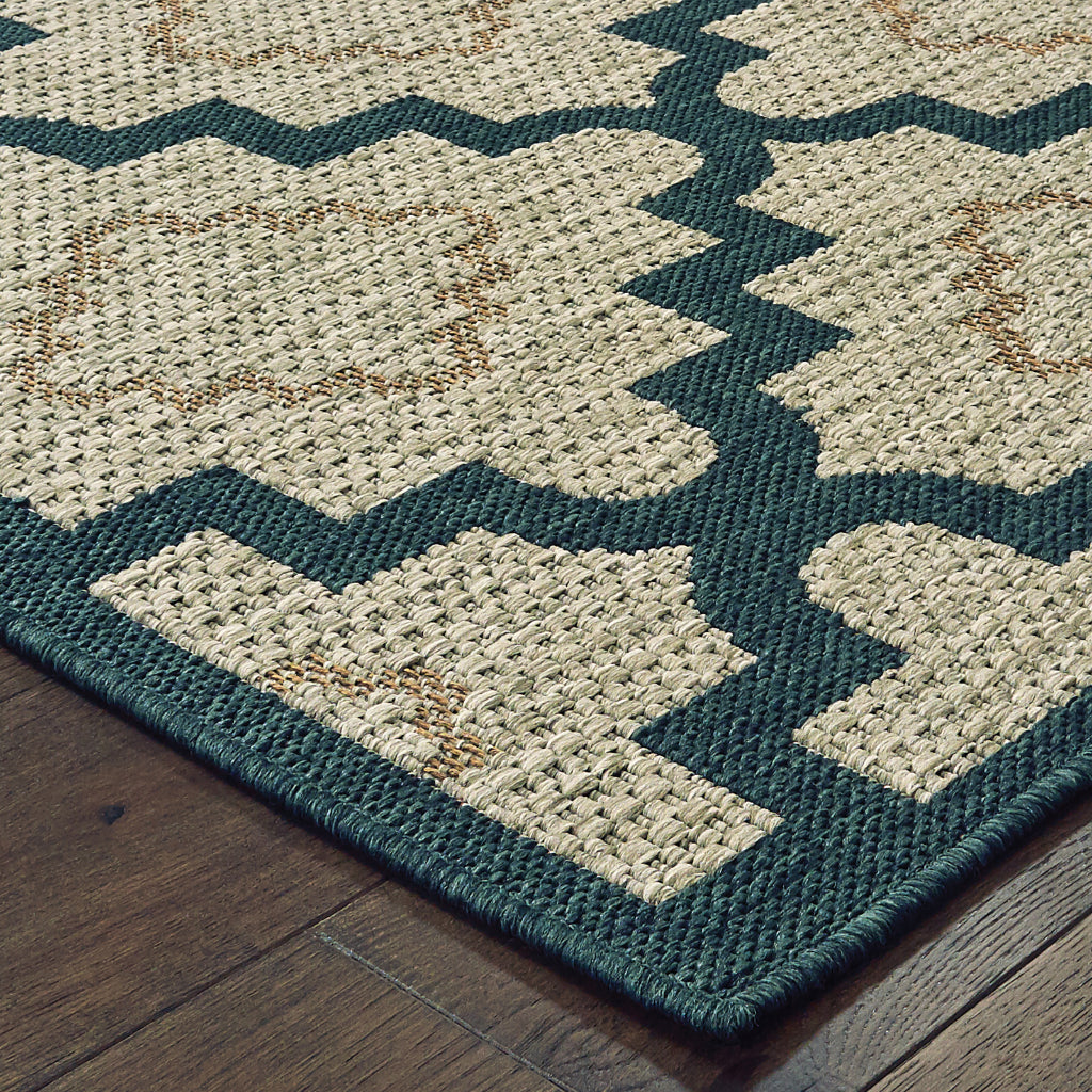 Oriental Weavers Latitude 804I3 Grey/Teal Rectangle Indoor / Outdoor Runner - Stain Resistant Machine Made Entryway &amp; Hallway Runner with Geometric Pattern
