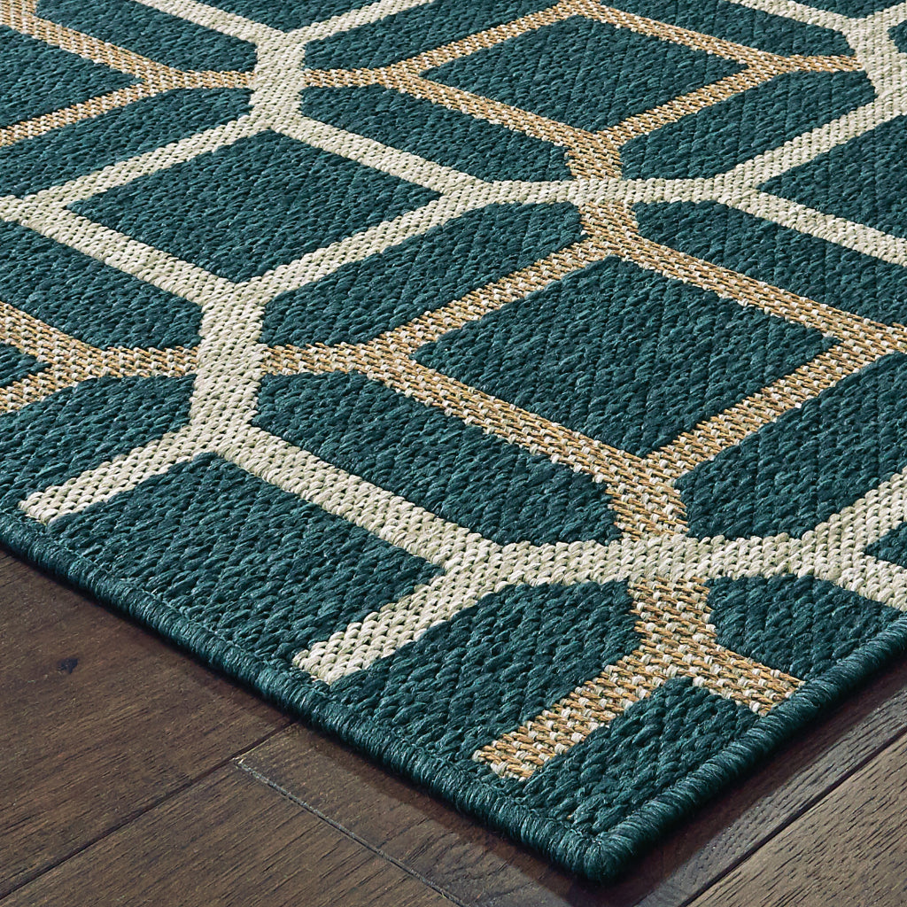 Oriental Weavers Latitude 806B3 Teal/Grey Rectangle Indoor / Outdoor Area Rug - Stain Resistant Machine Made Patio Rug with Geometric Pattern