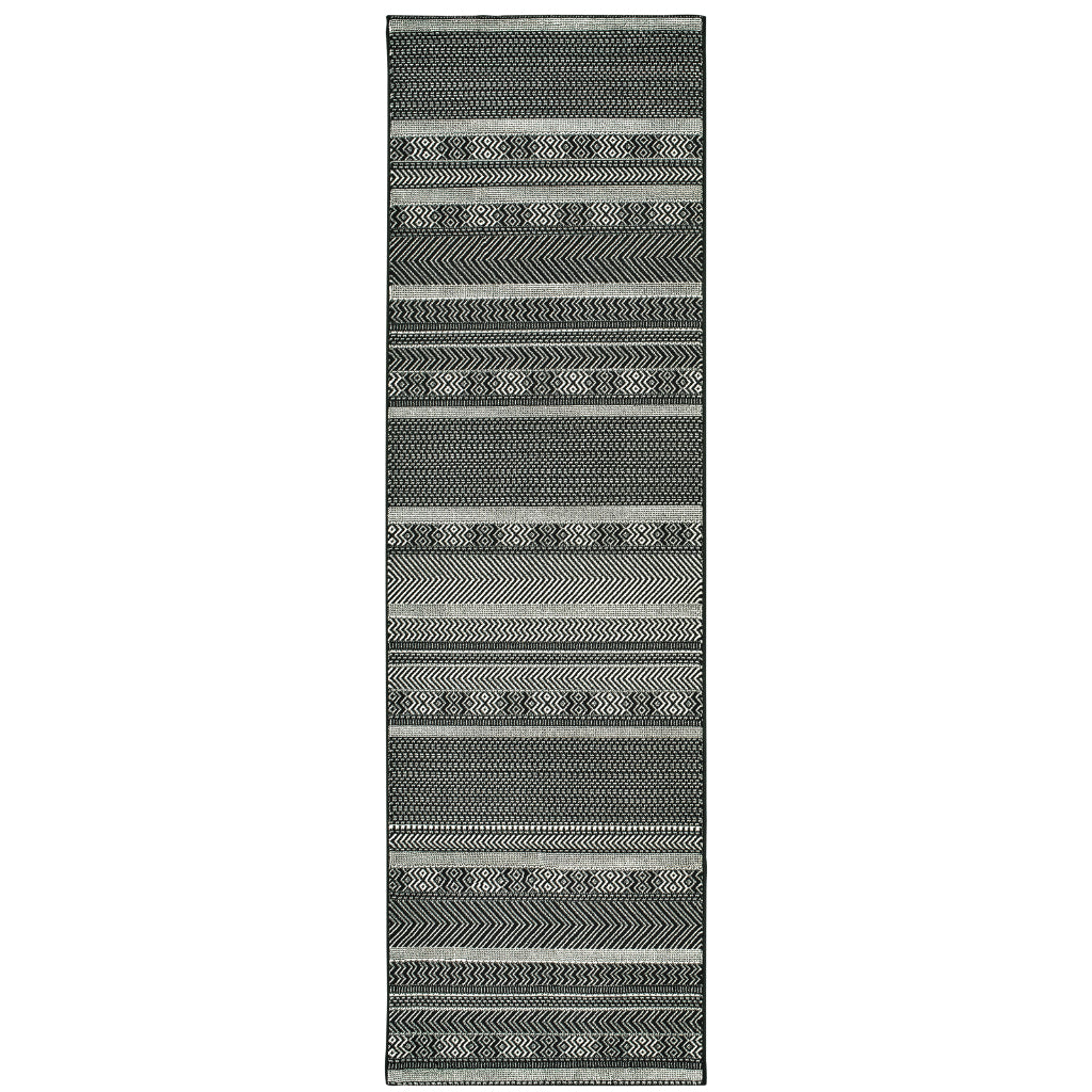 Oriental Weavers Luna 1802K Black Rectangle Indoor Runner - Luxurious Stain Resistant Low Pile Rug with Striped Design