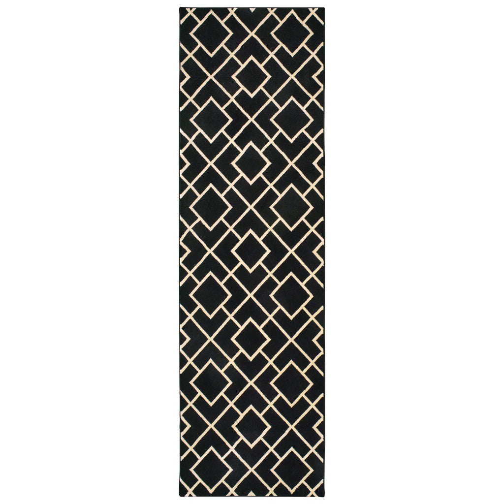 Oriental Weavers Luna 8123B Black Rectangle Indoor Runner - Luxurious Stain Resistant Low Pile Rug with Geometric Design