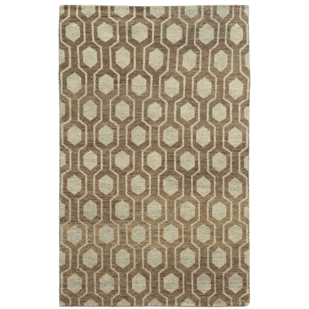 Oriental Weavers Maddox 56504 Brown Rectangle Indoor Area Rug - Luxurious Hand Knotted Low Pile Rug Made of 100% Wool with Geometric Design