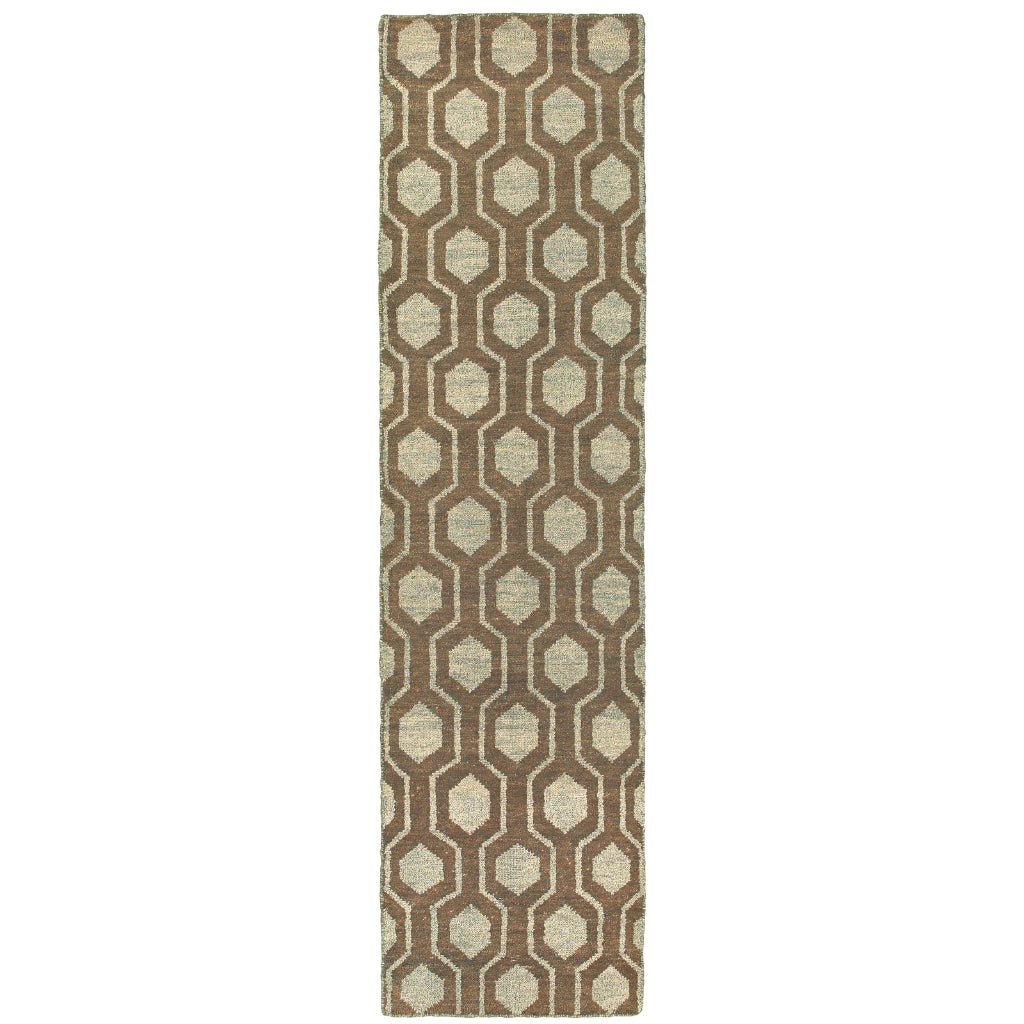 Oriental Weavers Maddox 56504 Brown Rectangle Indoor Runner - Luxurious Hand Knotted Low Pile Rug Made of 100% Wool with Geometric Design