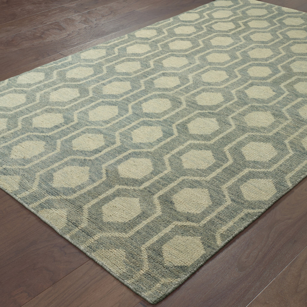 Oriental Weavers Maddox 56506 Blue Rectangle Indoor Area Rug - Luxurious Hand Knotted Low Pile Rug Made of 100% Wool with Geometric Design