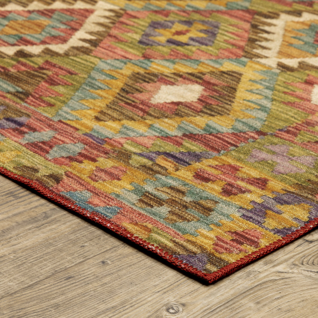 Oriental Weavers Malibu MAL07 Multicolor Rectangle Indoor Area Rug - Stain Resistant Low Pile Geometric Rug