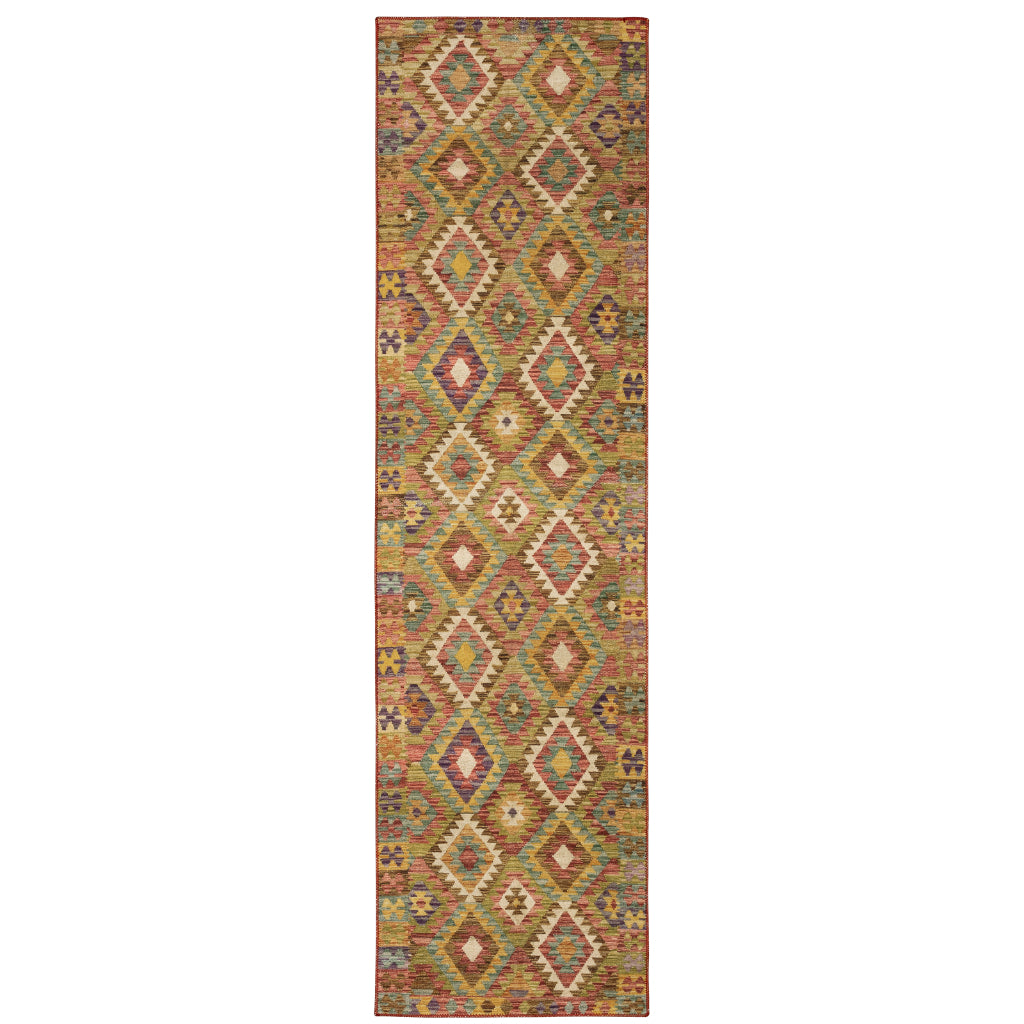 Oriental Weavers Malibu MAL07 Multicolor Rectangle Indoor Runner - Stain Resistant Low Pile Geometric Rug-